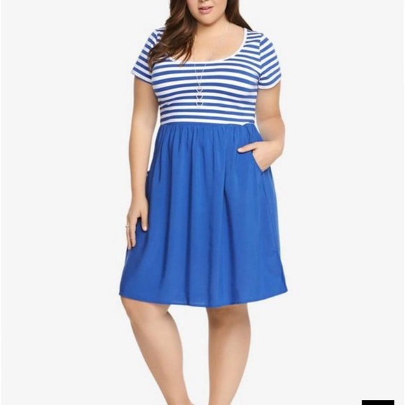 Retired! Striped Knit-To-Woven Skater Dress - Picture 1 of 5